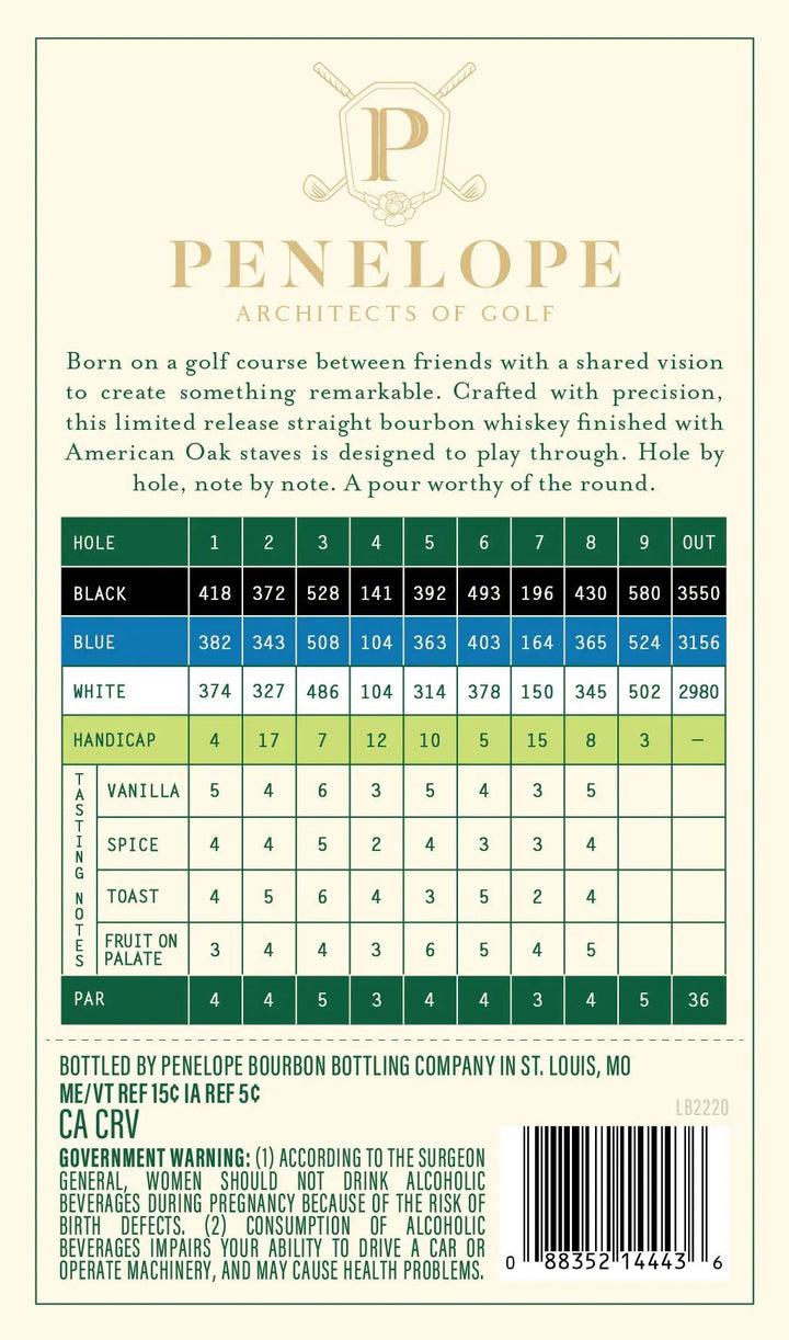 Penelope Architects of Golf 6 Year Straight Bourbon Whiskey Hole 8 - Main Street Liquor