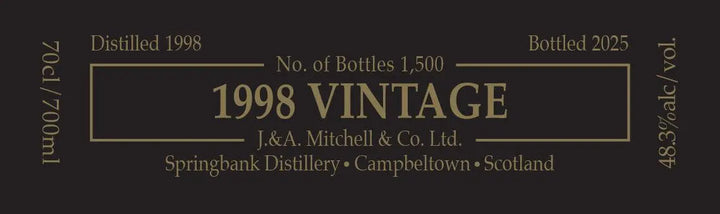 Springbank 1998 Vintage Limited Edition Single Malt Scotch Whisky Springbank
