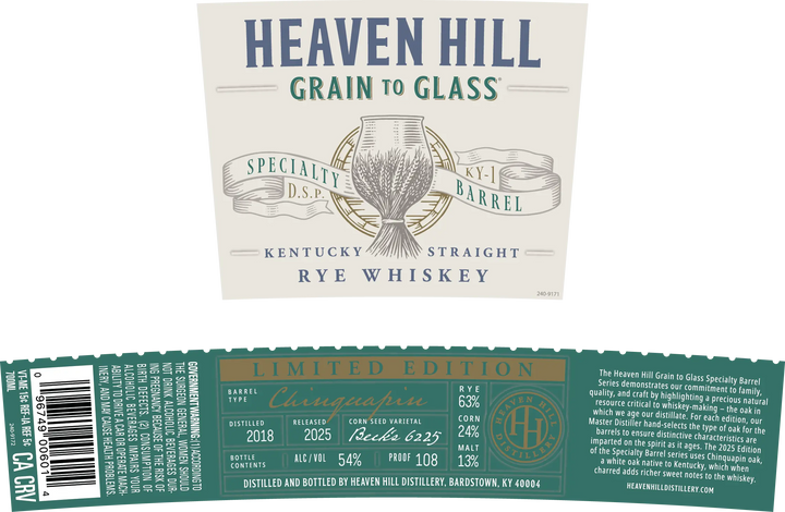 Heaven Hill Grain to Glass Rye Whiskey Chinquapin Oak Heaven Hill Distillery