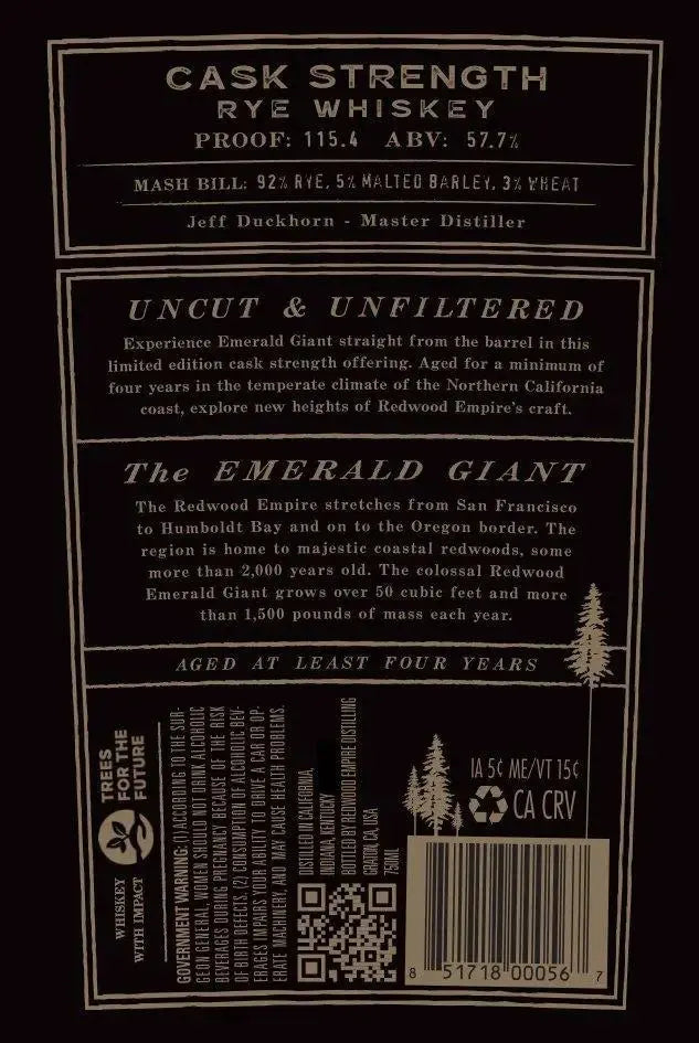 Redwood Empire Emerald Giant Cask Strength Rye Whiskey - Main Street Liquor