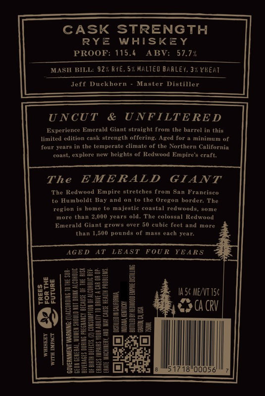 Redwood Empire Emerald Giant Cask Strength Rye Whiskey - Main Street Liquor