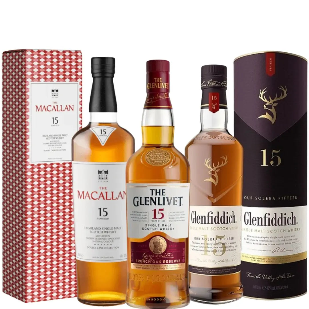 Scotch Collector Premium Pack: The Macallan 15 Double Cask, Glenfiddich 15 Solera Reserve &amp; The Glenlivet 15 French Oak Reserve - Main Street Liquor