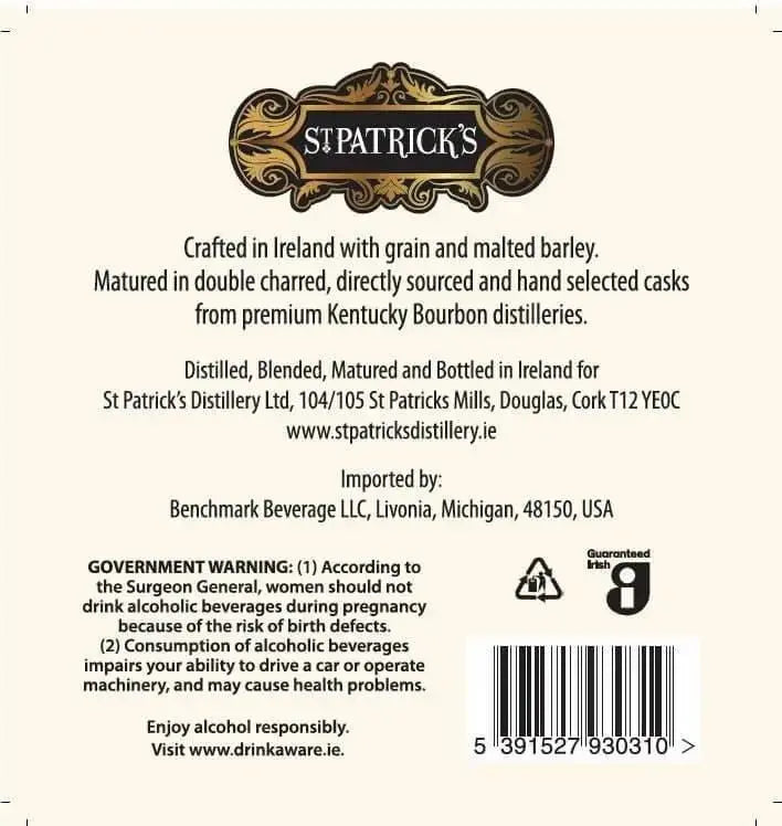 St. Patrick's Cask Strength Irish Whiskey - Main Street Liquor