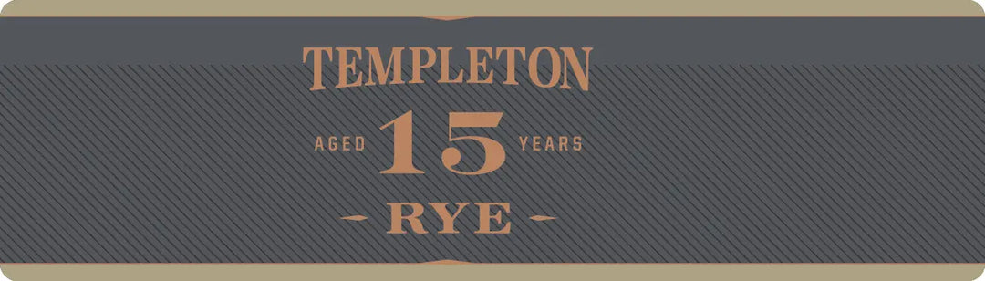 Featuring a dark gray label with gold text, the Templeton Rye branding sits at the top, “Aged 15 Years” is centered, and “RYE” appears at the bottom. This limited release, officially named Templeton Hidden Stash 15 Year Straight Rye Whiskey (Pre-Order) by Templeton Rye, showcases the remarkable quality of straight rye whiskey expertly aged to perfection.