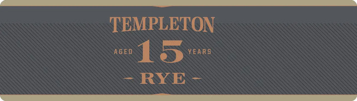 Featuring a dark gray label with gold text, the Templeton Rye branding sits at the top, “Aged 15 Years” is centered, and “RYE” appears at the bottom. This limited release, officially named Templeton Hidden Stash 15 Year Straight Rye Whiskey (Pre-Order) by Templeton Rye, showcases the remarkable quality of straight rye whiskey expertly aged to perfection.