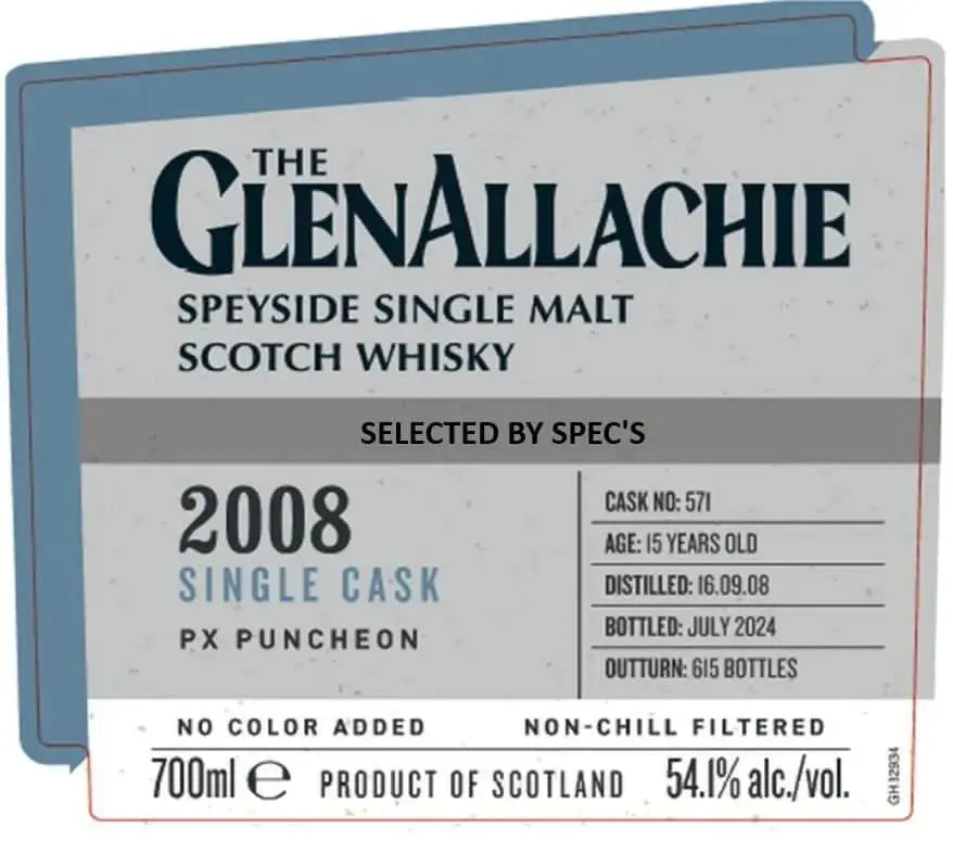 The GlenAllachie 2008 Single Cask PX Puncheon 15 Year Old 700mL - Main Street Liquor