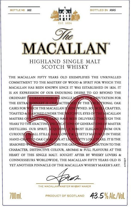 The Macallan 50 Year Old Highland Single Malt Scotch Whisky 700ml - Main Street Liquor