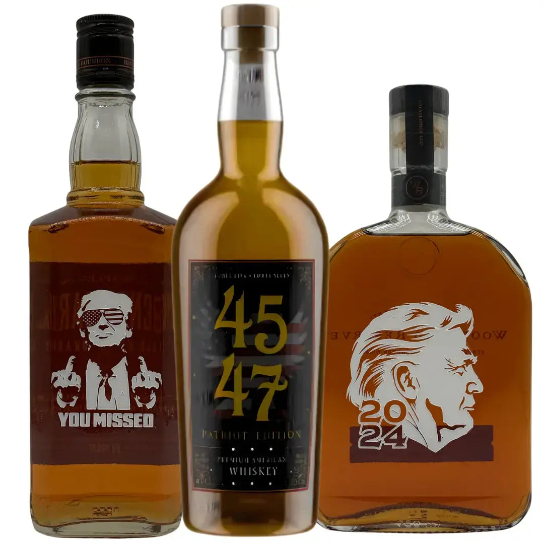 The MAGA Bundle 2nd Term Edition: 4547 American Whiskey Patriot Edition,"You Missed" Bourbon Limited Edition, Woodford Reserve Kentucky Straight Bourbon "Presidential 2024" Limited Edition - Main Street Liquor