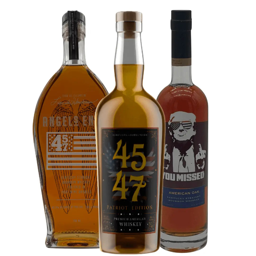 The MAGA Bundle – 4547 American Whiskey Patriot Edition, 2XO American Oak "You Missed" Limited Edition, and Angel’s Envy Straight Bourbon 457 Edition - Main Street Liquor
