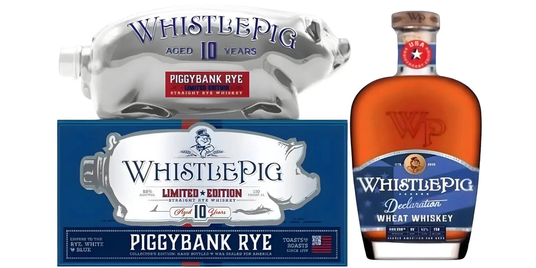 WhistlePig U.S.A. 250th Birthday Bundle: PiggyBank Rye White &amp; Blue Limited Edition + Declaration Wheat Whiskey Limited Edition - Main Street Liquor