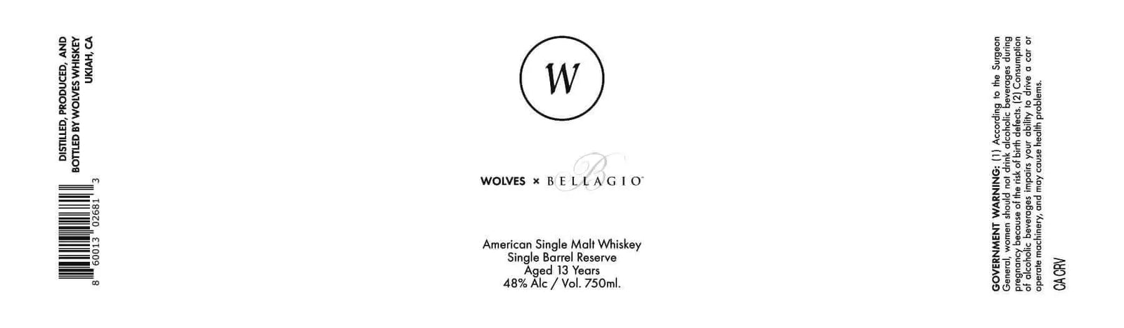 Wolves x Bellagio American Single Malt Whiskey Single Barrel Reserve, 13 Years - Main Street Liquor