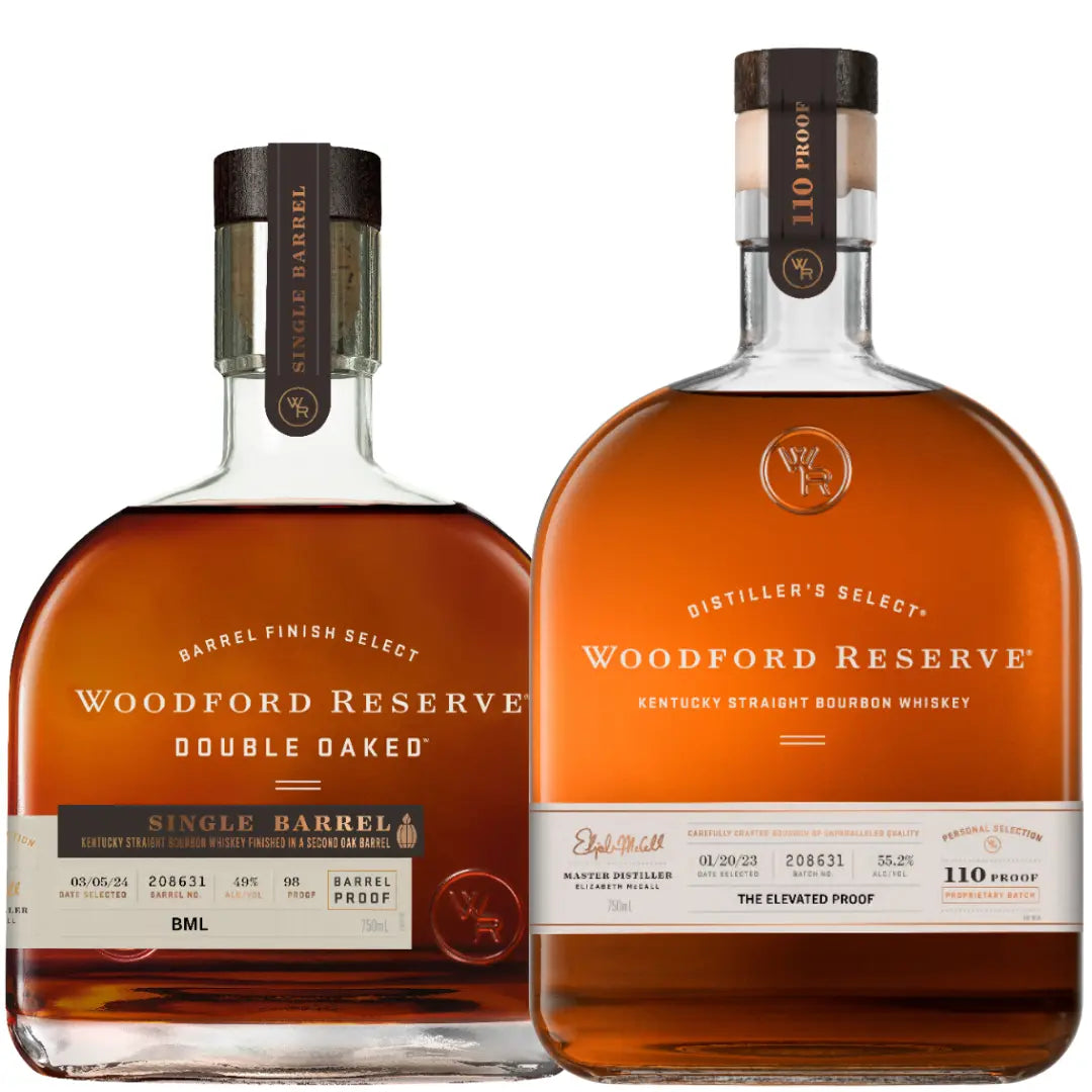 Woodford Reserve 2026 Store Pick Bundle: Double Oaked Single Barrel “BML” Store Pick &amp; 110 Proof “The Elevated Proof” Store Pick - Main Street Liquor