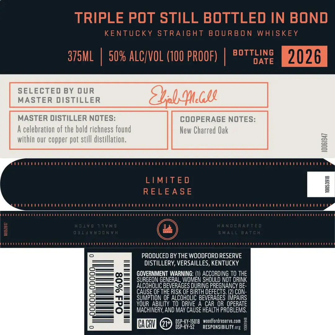 Woodford Reserve Triple Pot Still Bottled in Bond Bourbon 375mL - Main Street Liquor