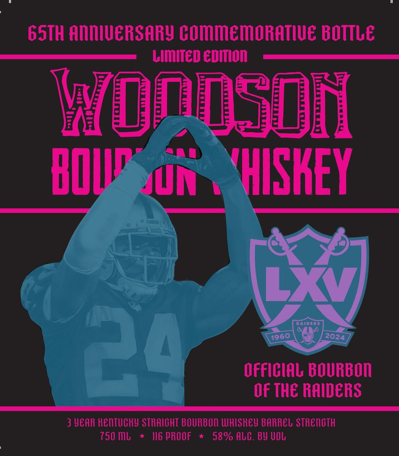 Load image into Gallery viewer, Woodson Bourbon Whiskey 65th Anniversary Raiders Commemorative Bottle - Main Street Liquor
