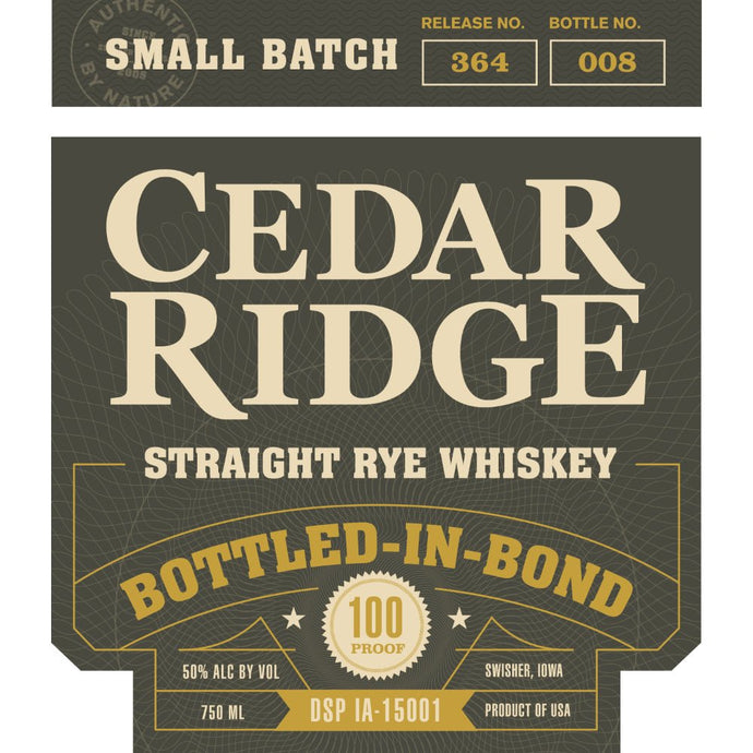 Cedar Ridge Bottled in Bond Straight Rye - Main Street Liquor