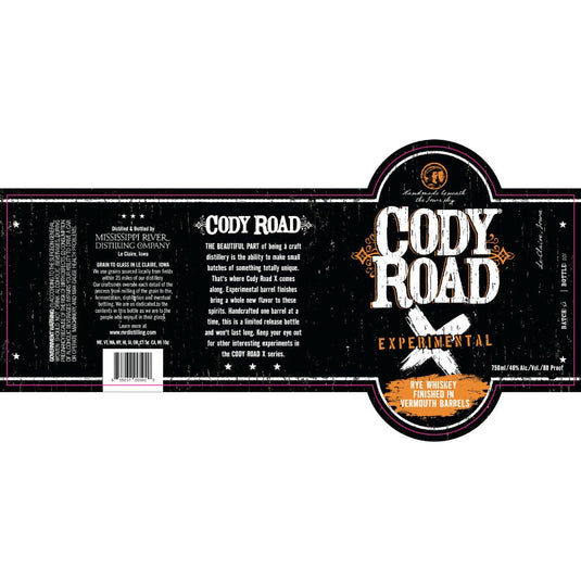 Cody Road Experimental Rye Finished in Vermouth Barrels - Main Street Liquor