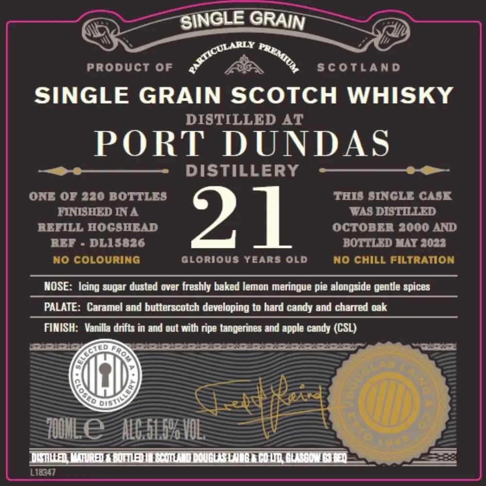 Douglas Laing Old Particular Single Grain Port Dundas 21 Year Old - Main Street Liquor