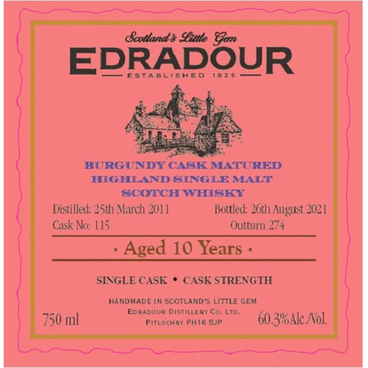 Edradour Distillery 10 Year Old Burgundy Cask Matured Scotch - Main Street Liquor