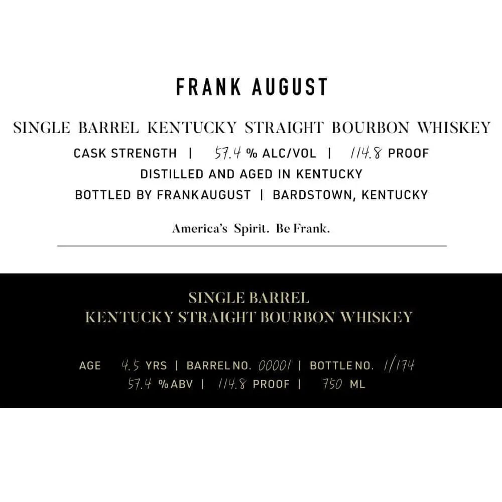 Frank August 4.5 Year Old Single Barrel Bourbon - Main Street Liquor
