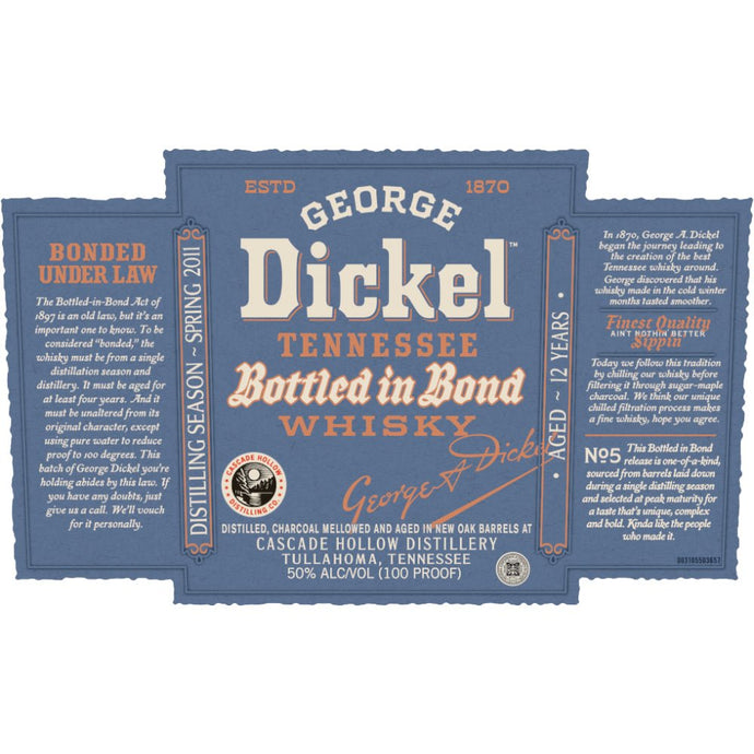 George Dickel 12 Year Old Bottled in Bond Tennessee Whisky - Main Street Liquor