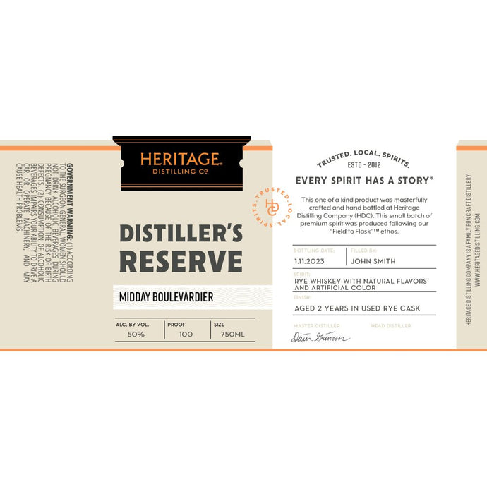 Heritage Distilling Distiller’s Reserve Midday Boulevardier Rye Whiskey - Main Street Liquor