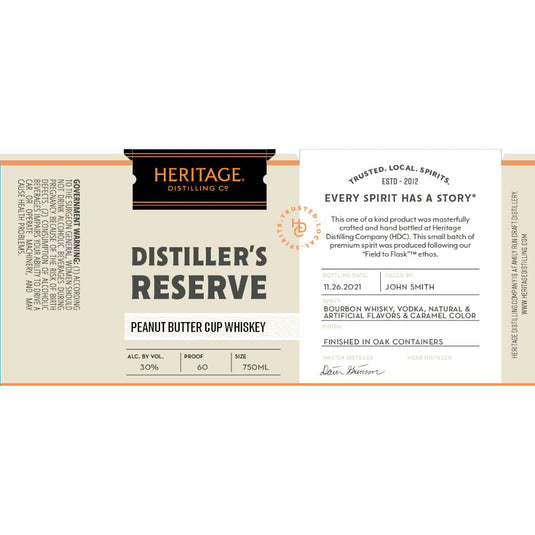 Heritage Distilling Distiller’s Reserve Peanut Butter Cup Whiskey - Main Street Liquor