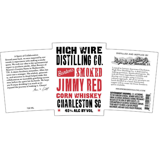 High Wire Benton’s Smoked Jimmy Red Corn Whiskey - Main Street Liquor
