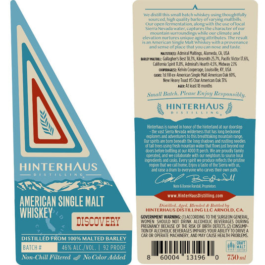 Hinterhaus Discovery American Single Malt Whiskey - Main Street Liquor