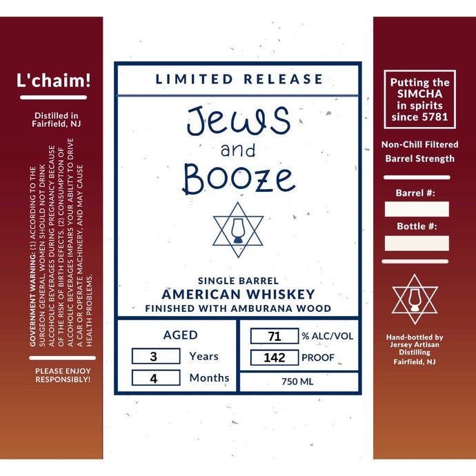 Jews and Booze Single Barrel American Whiskey Finished With Amburana Wood - Main Street Liquor
