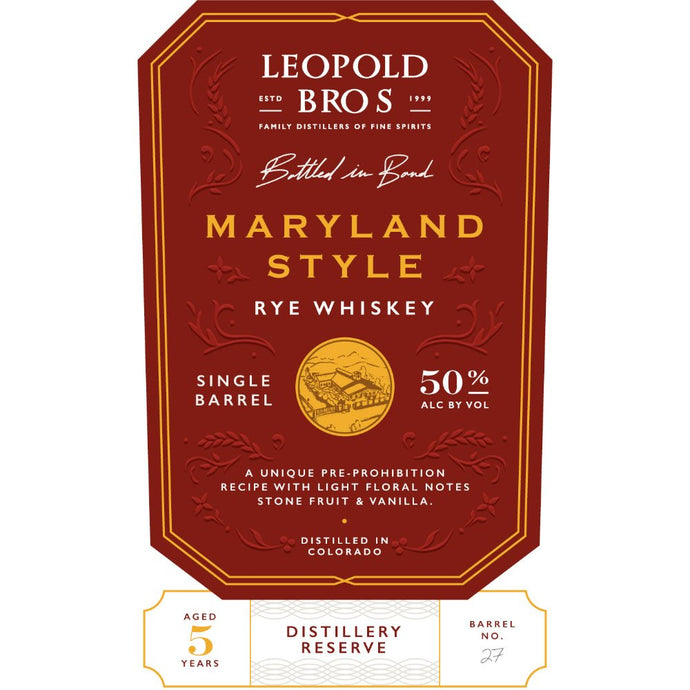 Leopold Bros Distillery Reserve Maryland Style Rye - Main Street Liquor