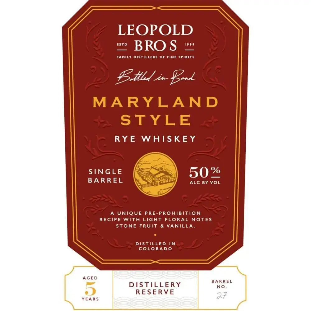 Leopold Bros Distillery Reserve Maryland Style Rye - Main Street Liquor