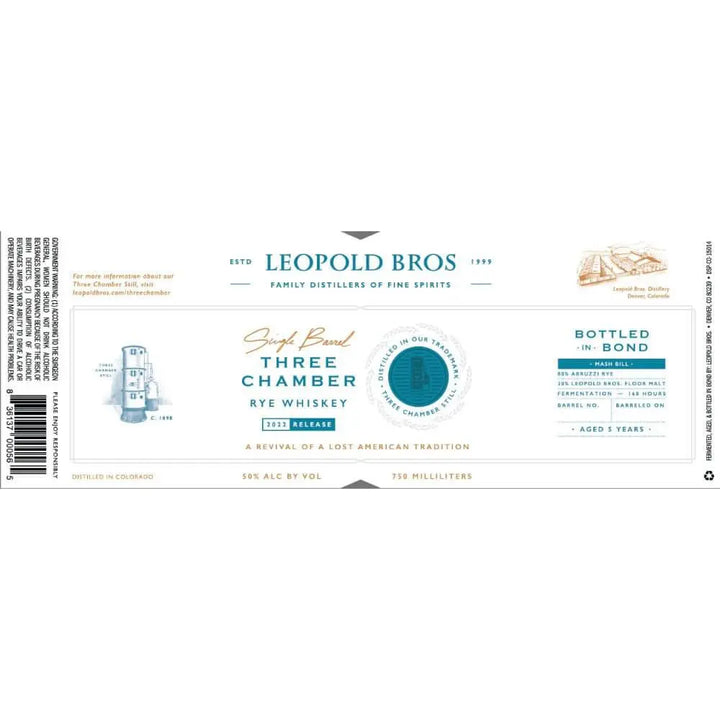 Leopold Bros Three Chamber Rye 2022 Release - Main Street Liquor