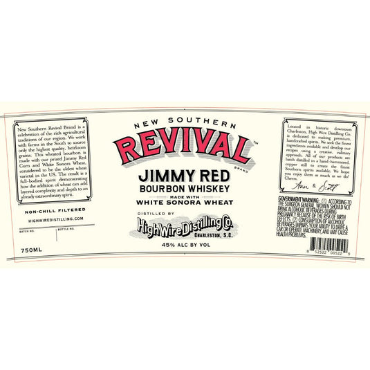 New Southern Revival Jimmy Red Bourbon Made With White Sonora Wheat - Main Street Liquor