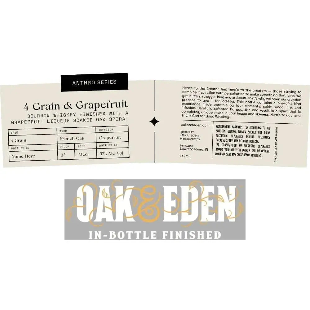 Oak &amp; Eden Anthro Series 4 Grain &amp; Grapefruit Bourbon - Main Street Liquor
