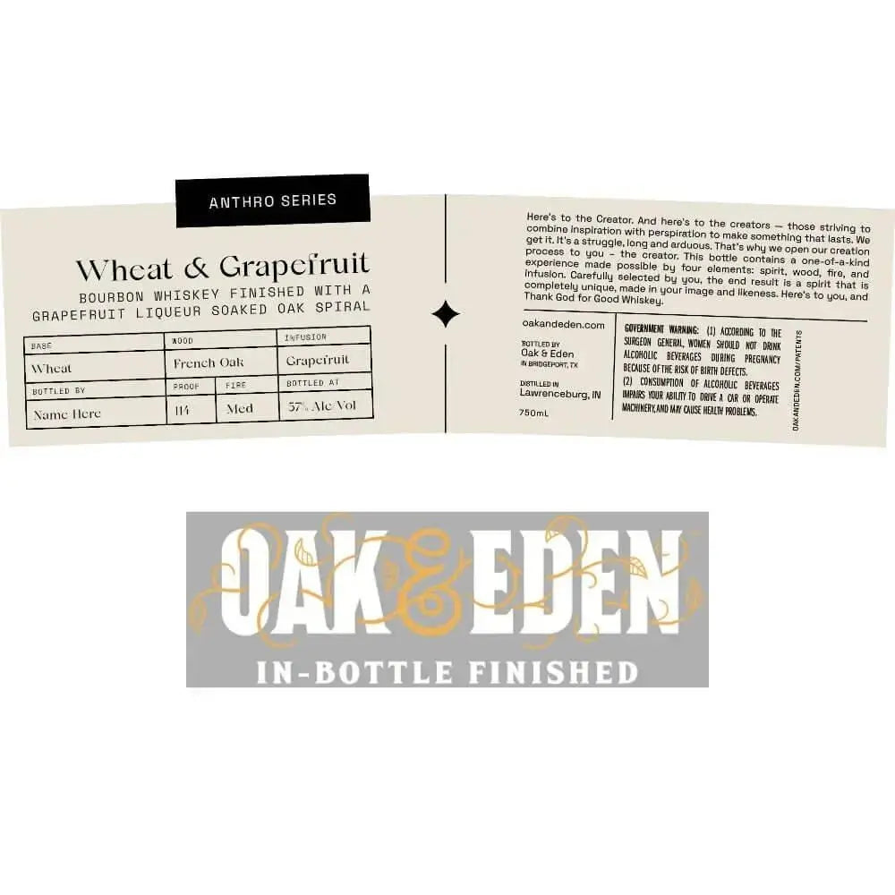 Oak &amp; Eden Anthro Series Wheat &amp; Grapefruit Bourbon - Main Street Liquor