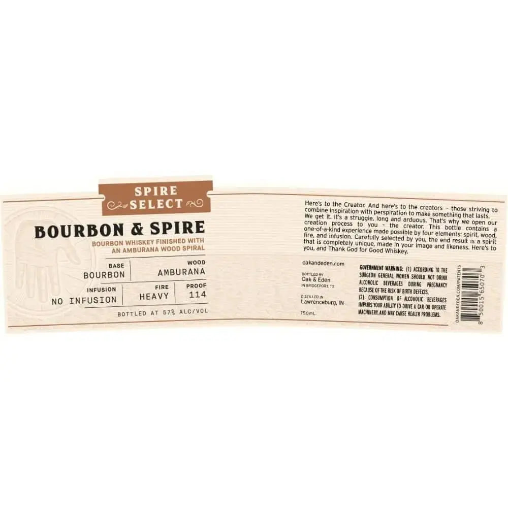 Oak &amp; Eden Bourbon &amp; Spire Bourbon Amburana Wood Spiral Finished - Main Street Liquor