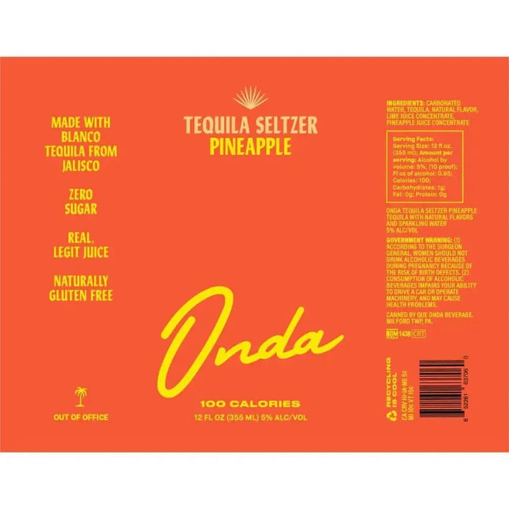 Onda Tequila Seltzer Pineapple 4 Pack - Main Street Liquor
