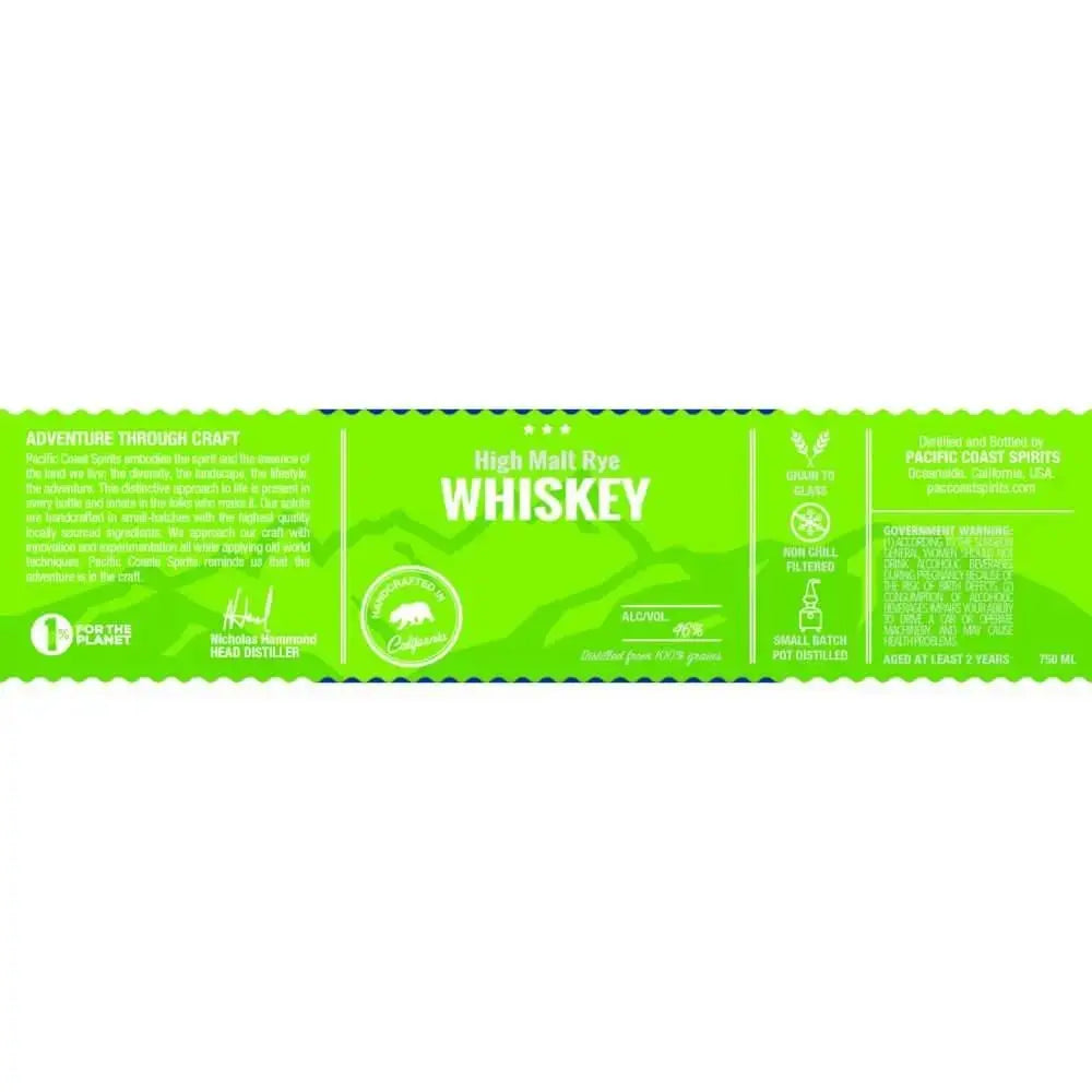 Pacific Coast Spirits High Malt Rye Whiskey - Main Street Liquor