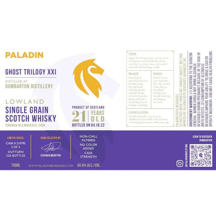 Paladin Ghost Trilogy XXI Dumbarton Distillery 21 Year Old Moscatel Cask 2022 - Main Street Liquor