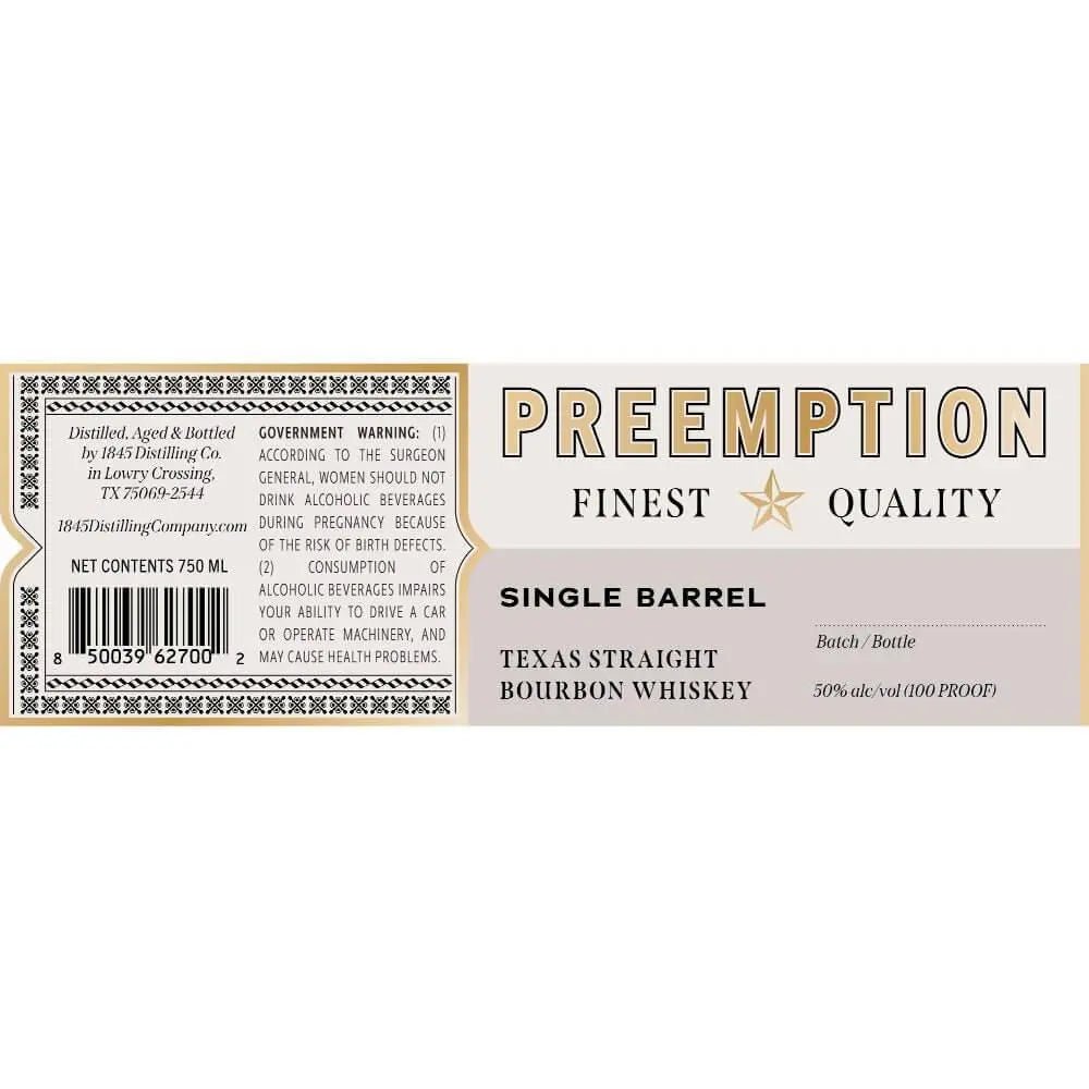 Preemption Single Barrel Texas Straight Bourbon - Main Street Liquor
