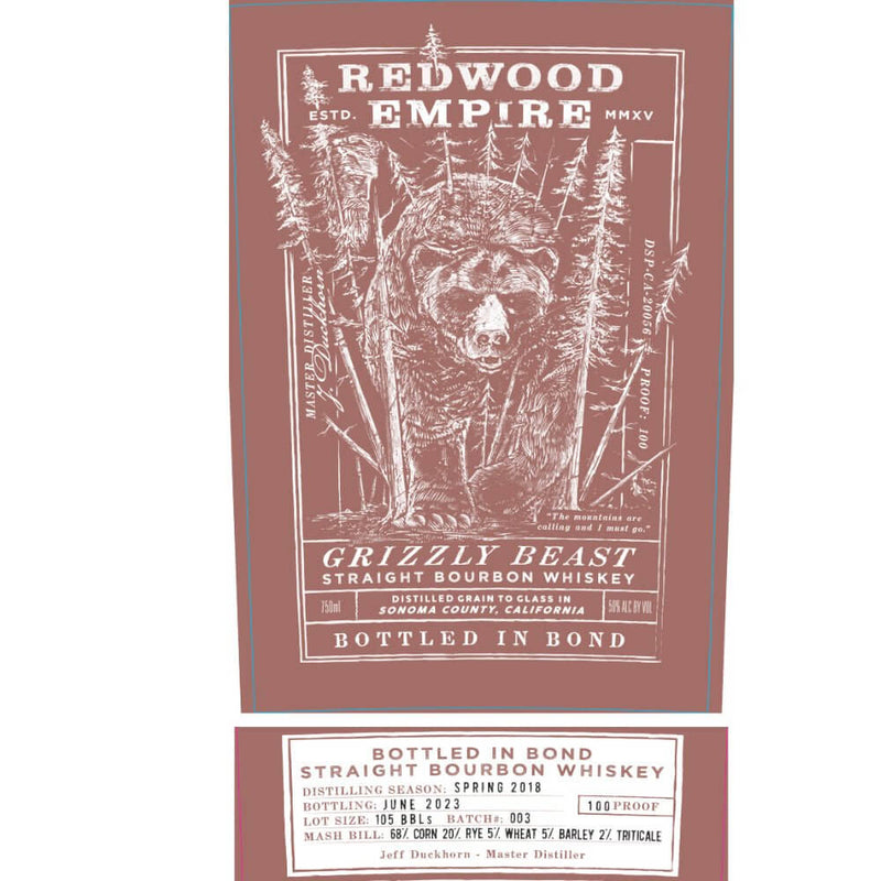 Load image into Gallery viewer, Redwood Empire Grizzly Beast Straight Bourbon Batch 003 - Main Street Liquor
