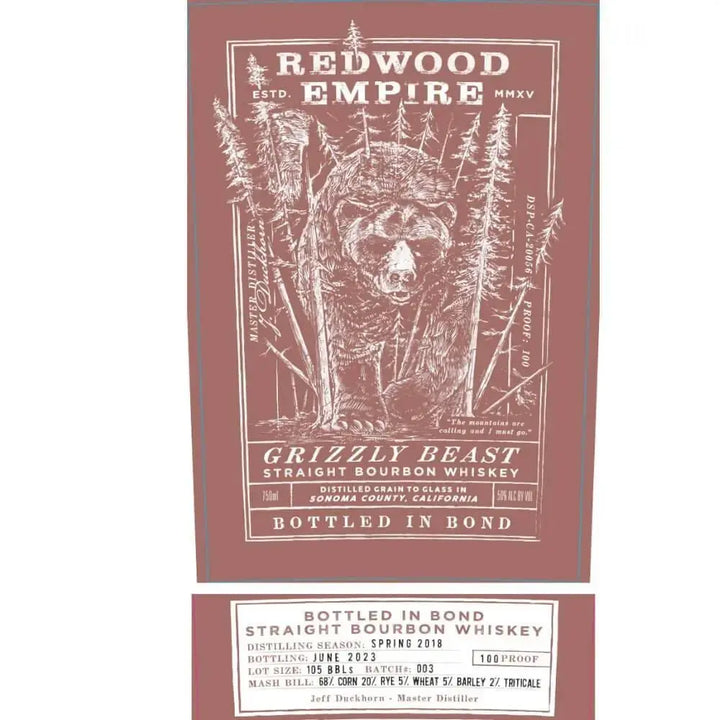 Redwood Empire Grizzly Beast Straight Bourbon Batch 003 - Main Street Liquor