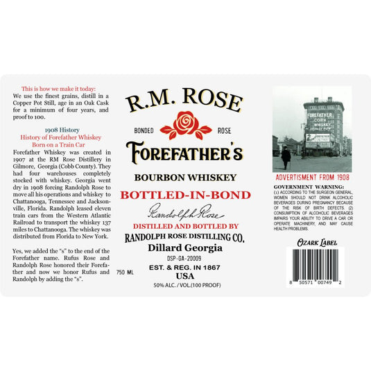 R.M. Rose Forefather’s Bottled in Bond Bourbon - Main Street Liquor