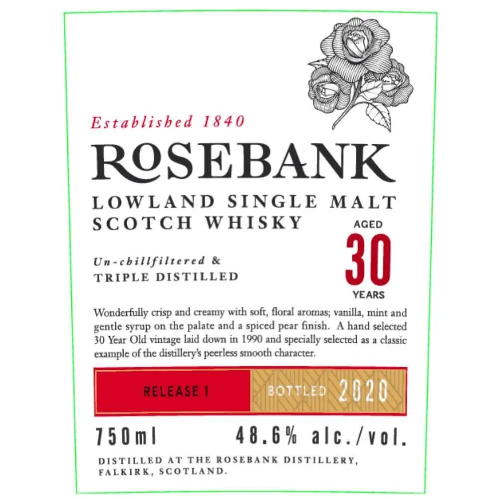 Rosebank 30 Year Old Vintage Release 1 Bottled In 2020 - Main Street Liquor