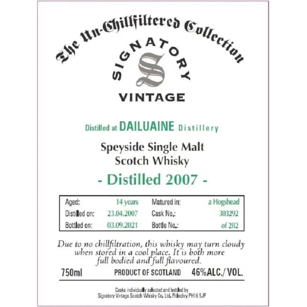 Signatory Vintage 2007 Dailuaine 14 Year Old - Main Street Liquor