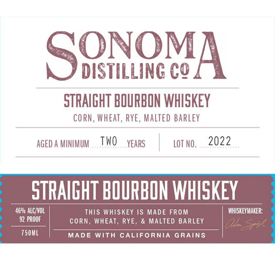Sonoma Distilling Straight Bourbon Whiskey - Main Street Liquor