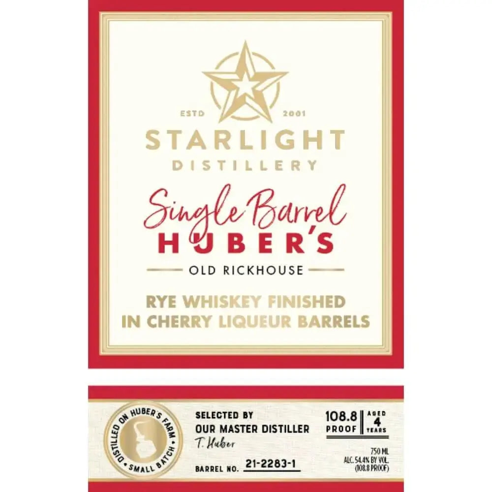 Starlight Huber’s Rye Finished in Cherry Liqueur Barrels - Main Street Liquor