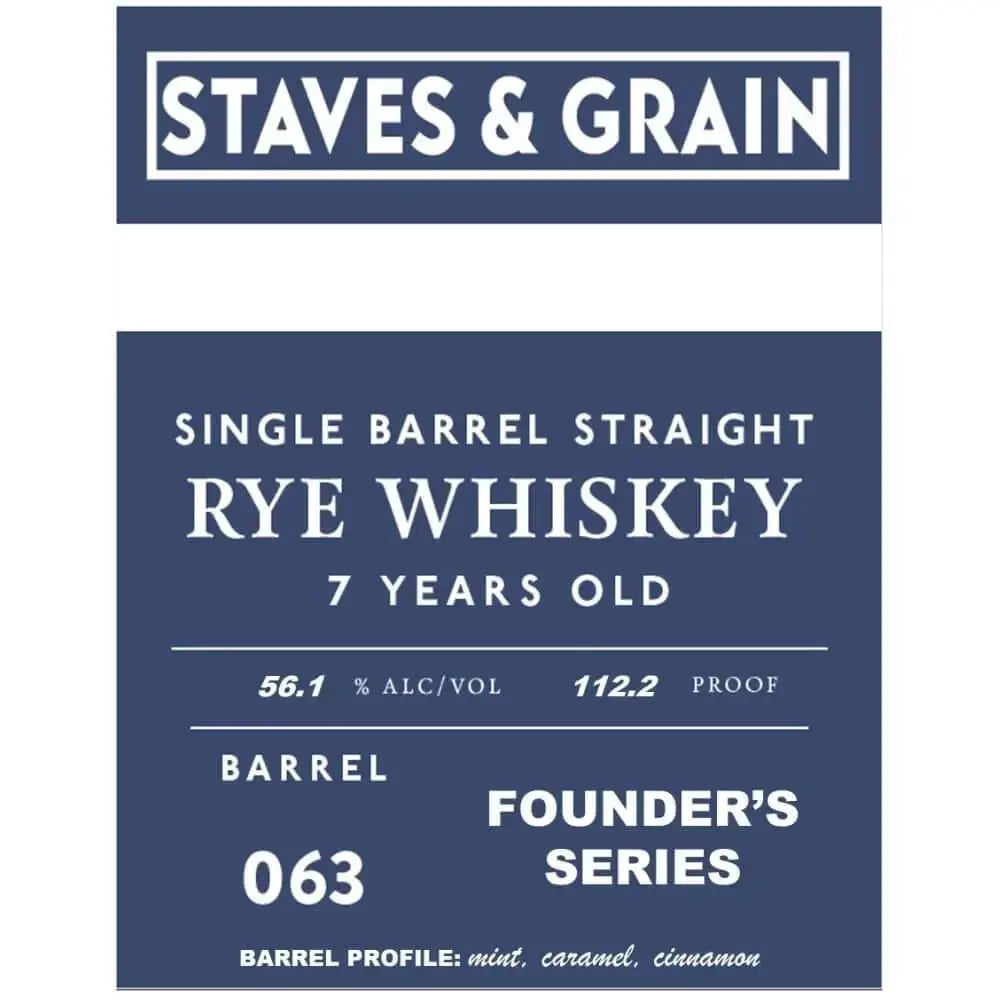 Staves &amp; Grain Founder’s Series 7 Year Old Straight Rye - Main Street Liquor