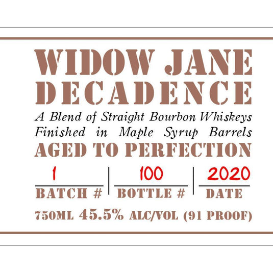 Widow Jane Decadence - Main Street Liquor